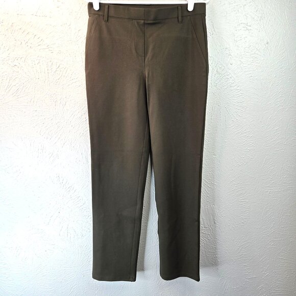 Quince Ponte Stretch Pants M Dark Green Straight Leg Minimalist Pull On Trousers - Picture 1 of 13